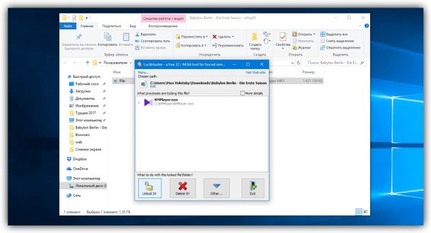 Как удалить файл в Windows: окно LockHunter