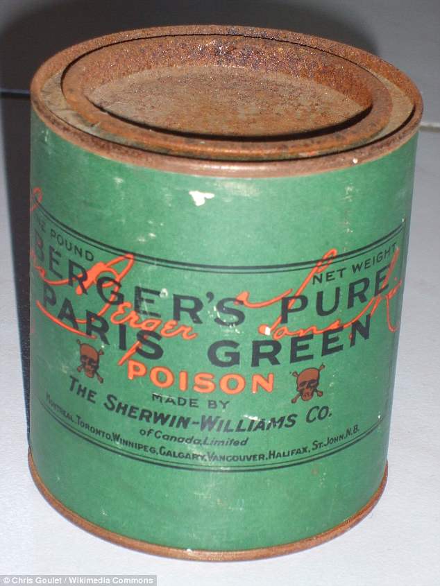 Industrial production of Paris green (pictured) was initiated in Europe in the early 19th century. Many museum pieces today likely contain the poison. In its heyday, all types of materials, even book covers and clothes, could be coated in Paris green for aesthetic reasons