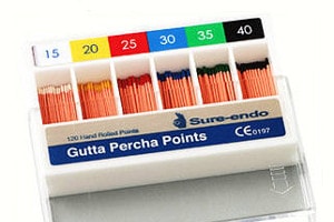 a set of gutta-percha cones, color-labeled