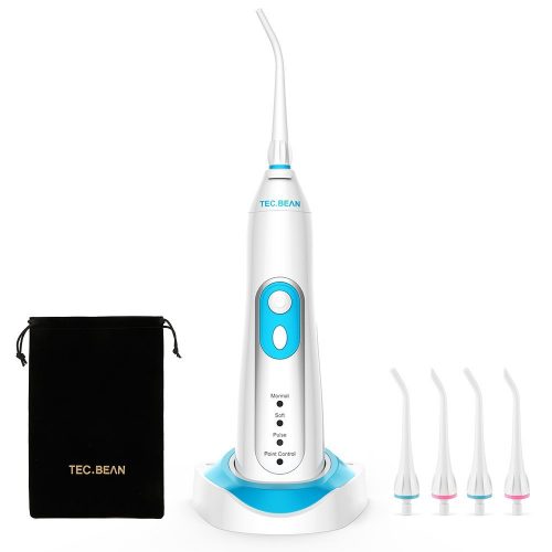  Water Flosser, TEC.BEAN Professional Cordless Rechargeable Dental Oral Irrigator - 4 Modes High Capacity Water Tank with 4 Jet Tips & Portable Storage Bag - Oral Irrigators 